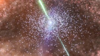 Diese Animation zeigt den Zoom von einem optischen Bild des Quasars zu einer künstlerischen Darstellung der Umgebung eines supermassereichen schwarzen