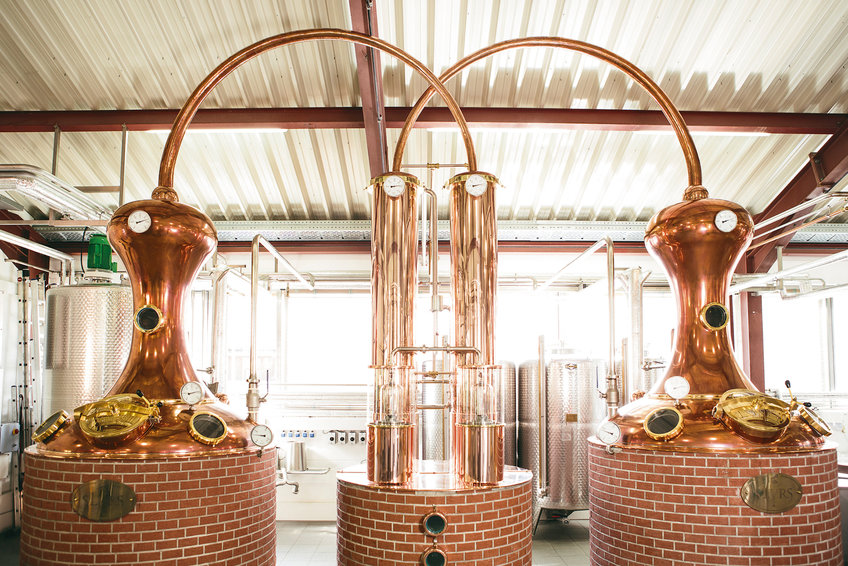 Pot stills, which are usually formed from copper, are used to distil spirits such as whisky.