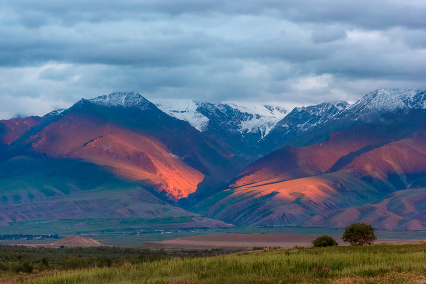 View of the Tian Shan mountains. Studying ancient plague genomes,  researchers traced the origins of the Black Death to Central Asia, close to Lake Issyk Kul, in what is now Kyrgyzstan.