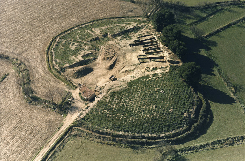 Aerial view of the Early Iron Age settlement of Alto de la Cruz, Navarra, during the 1989 excavation campaign.